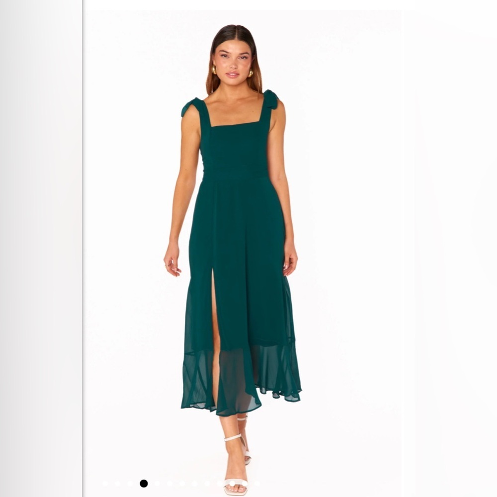 NWT SHOW ME YOUR MUMU Claire Midi Dress Color Emerald Chiffon size: XXS